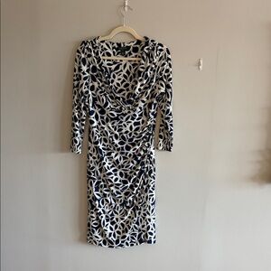 Lauren Ralph Lauren Blue and White Patterned Long Sleeve Dress